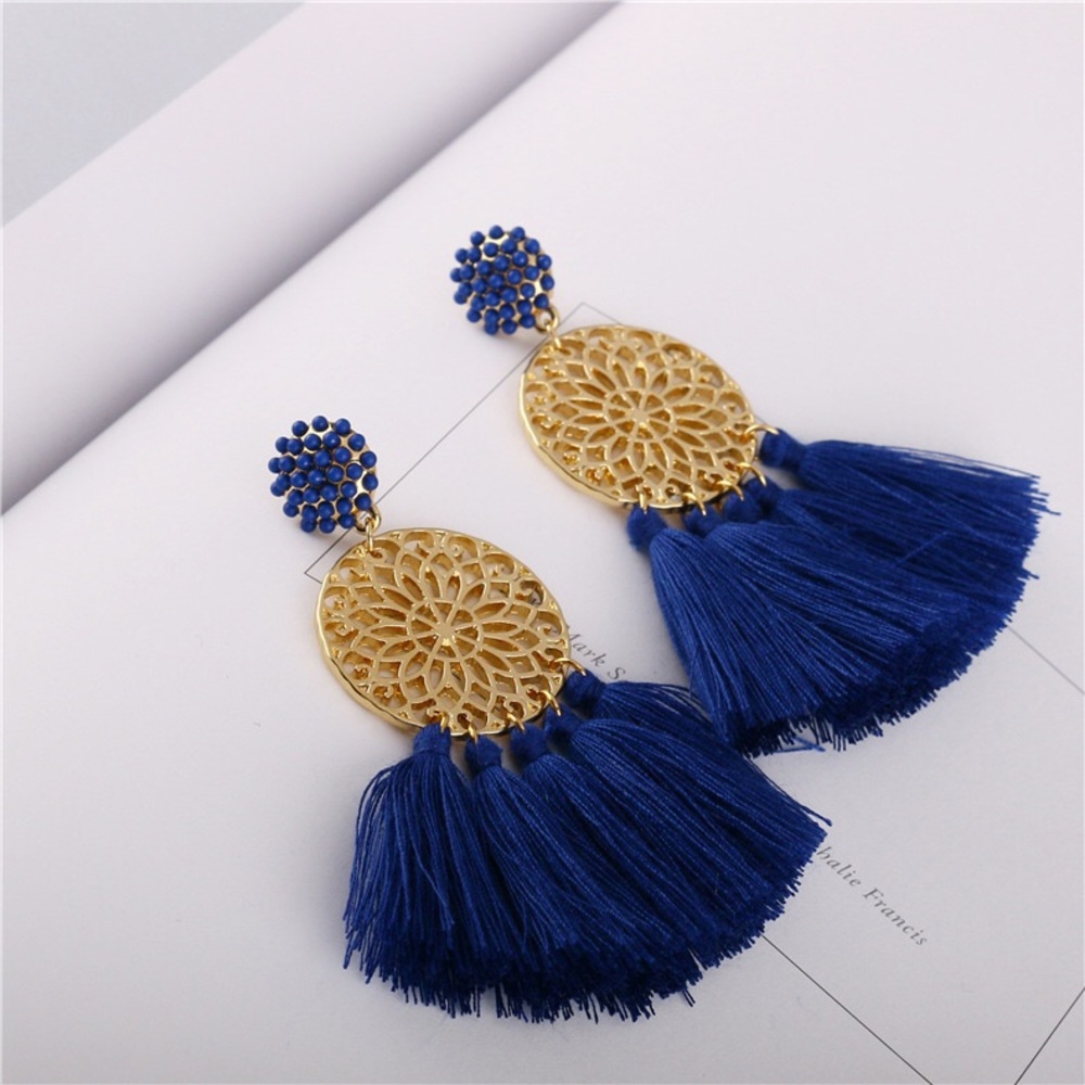 Last Pair! Blue Statement Tassel Earrings